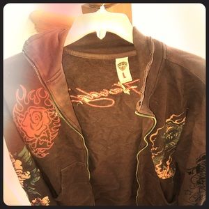 Ed Hardy size Large zip-up sweater 100% cotton